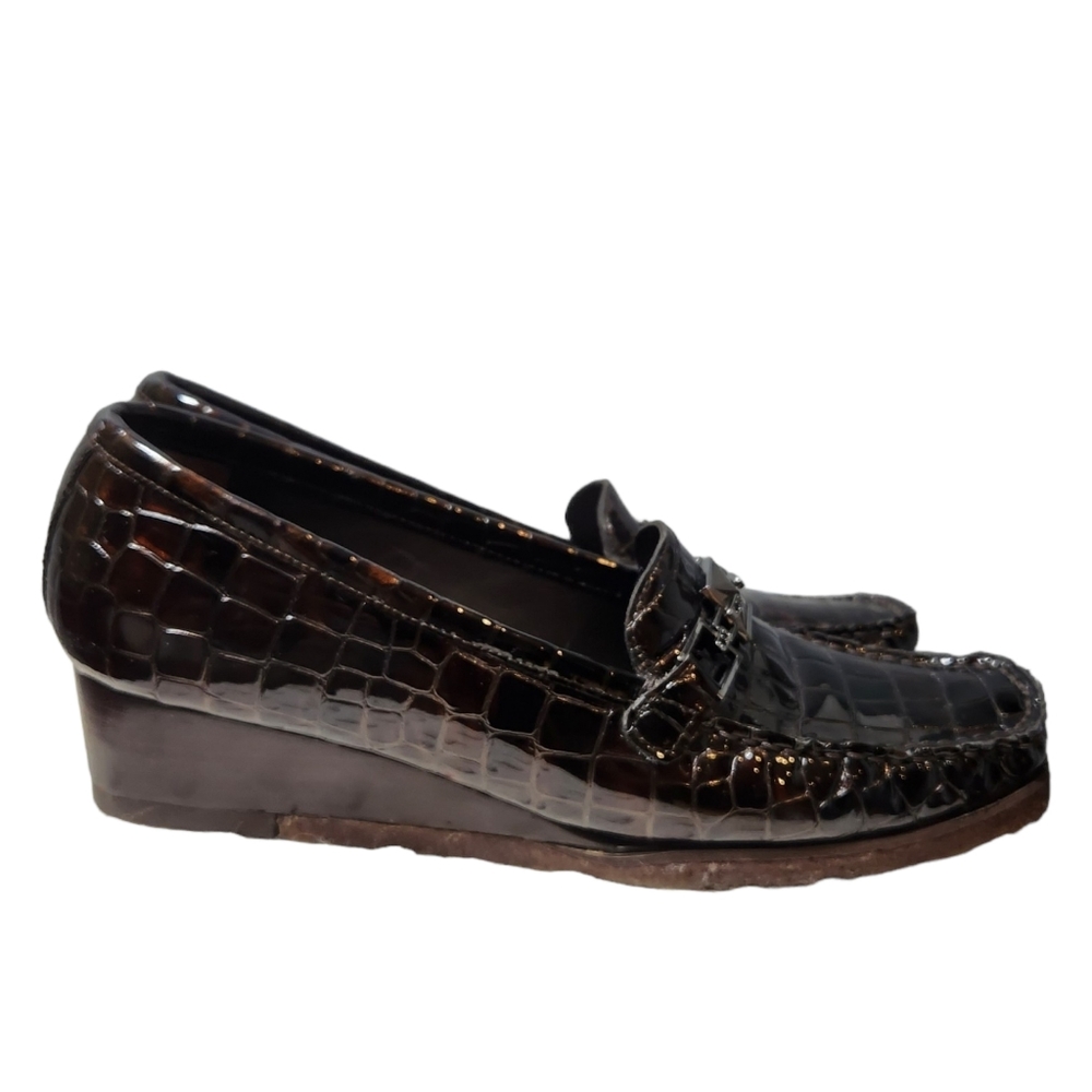 STUART WEITZMAN designer loafer ๐ shoes patented leather croc brown size 8.5 - Picture 7 of 16